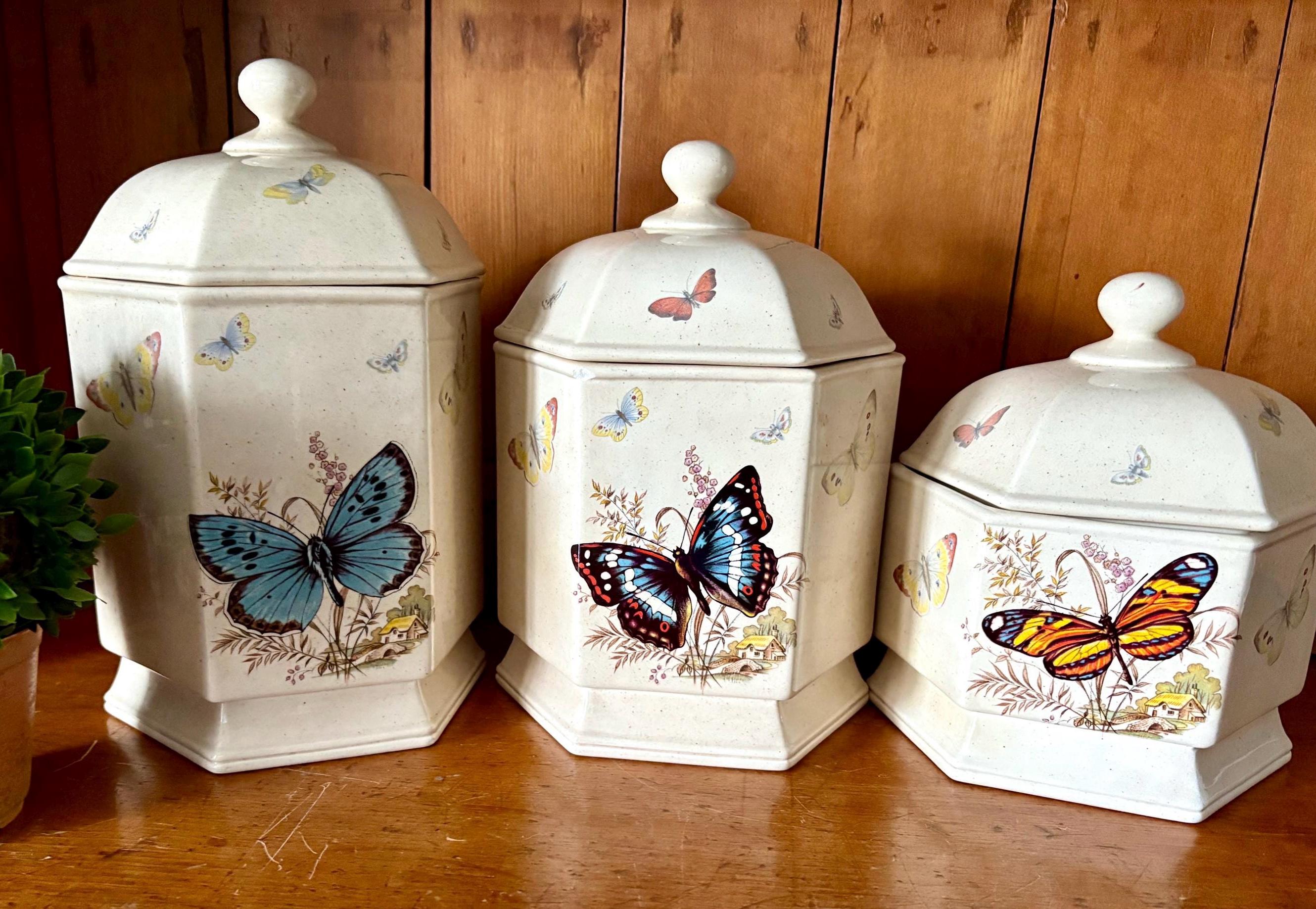 Vintage Storage Canister Set Butterfly - Etsy