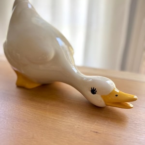 Country French Décor Vintage White Ceramic Duck or Goose with Quacking or Honking Beak Farmhouse Animal Figurine Cottagecore Home Accent