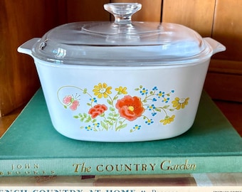 Vintage Corning Ware Wildflower Pattern Square 3 Qt Casserole Dish with Pyrex Lid