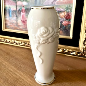 Vintage Lenox Rose Vase: Embossed Porcelain Bud Vase with 24K Gold Trim