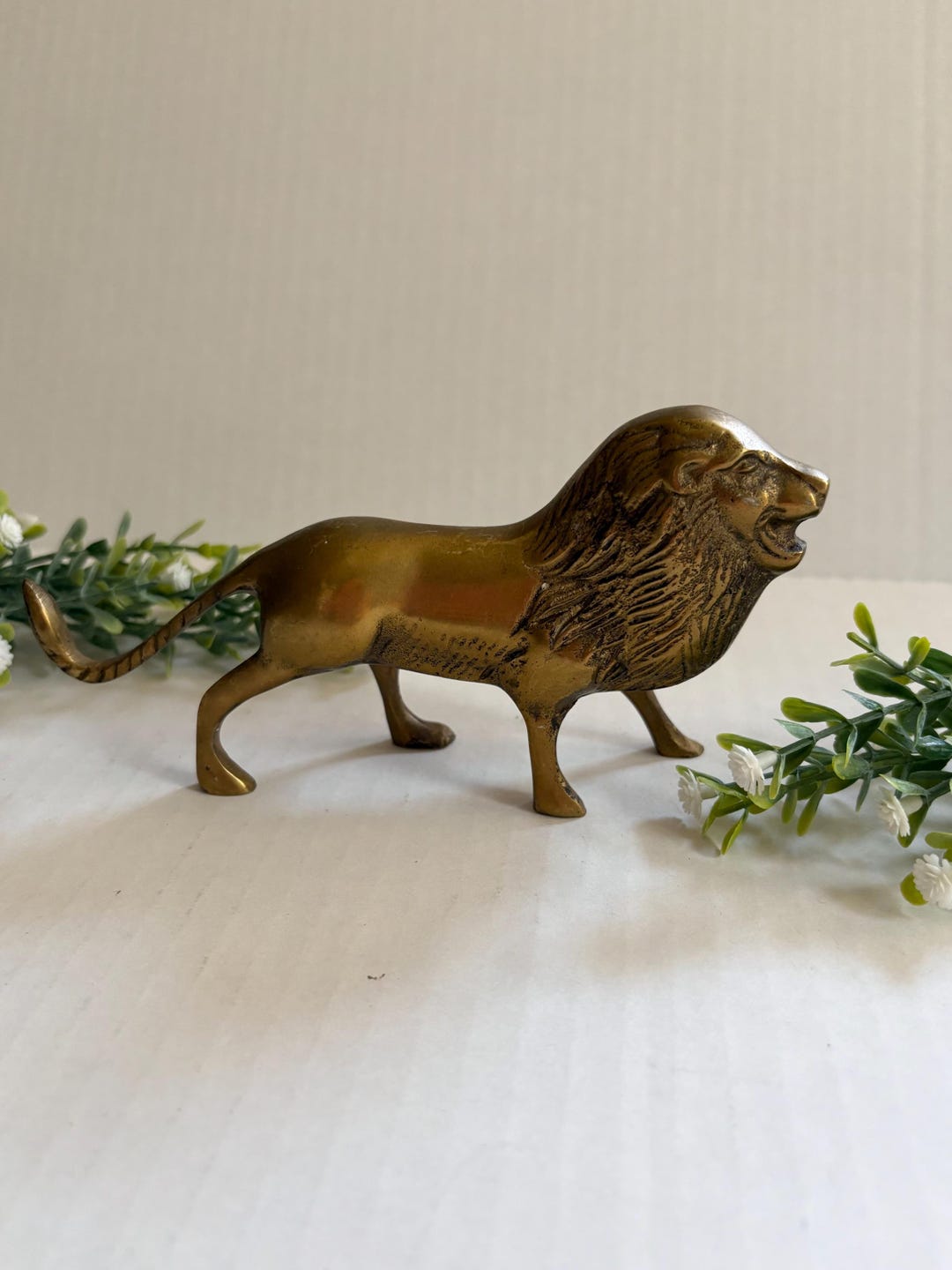 Vintage Solid Brass Lion Figurines: MCM Safari Shelf Decor - Etsy