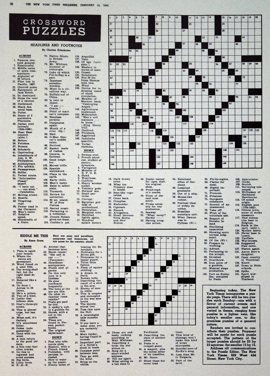 NYT 1st Crossword Puzzle Digital Download Etsy
