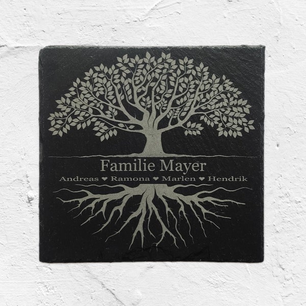 Türschild personalisiert - Schiefertafel mit Gravur - Baum 1 - Familientafel Namensschild  Familienschild