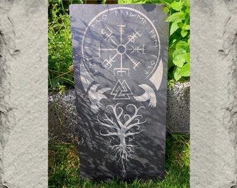 Vegvisir - Hugin und Munin - Valknut - Yggdrasil - Schiefer graviert - 25 x 50 cm