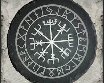 Vegvisir - ardoise gravée - Boussole Viking - ronde