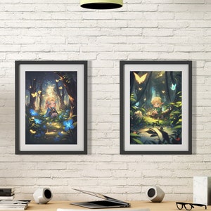 Chibi Link & Zelda, Double Pack, Legend of Zelda, Cute Art, Anime Poster, Printable Wall Art, Japanese Home Decor, Tears of the kingdom