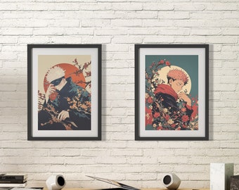 Jujutsu Kaisen Double Pack, Yuji Itadori, Satoru Gojo, Ukiyo-e, Japanese Tapestry Style, Anime Poster, Printable Wall Art, Digital Download