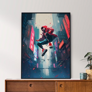 Spiderman, Into the Spiderverse, Anime Poster, druckbare Wandkunst, Schlafzimmer Wandkunst, japanische Dekoration, Marvel, digitaler Download