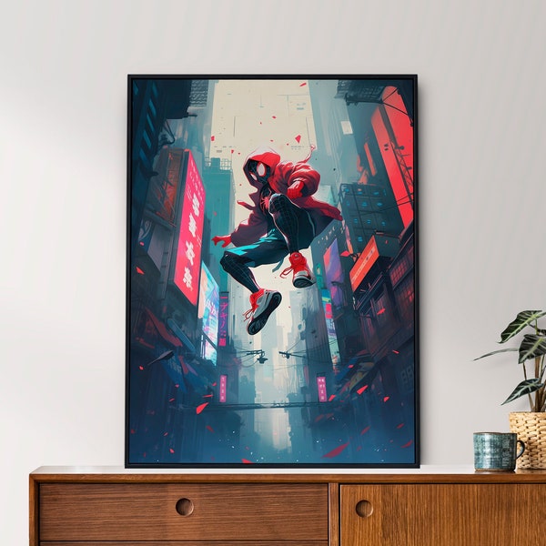 Spiderman, Into the Spiderverse, Anime Poster, Printable Wall Art, Bedroom Wall Art, Japanese Home Decor, Marvel, Digital Download
