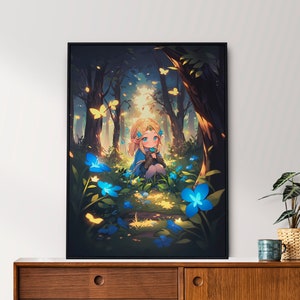 Chibi Zelda, Legend of Zelda, Cute Art, Anime Poster, Printable Wall Art, Japanese Home Decor, Tears of the kingdom