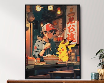 ピカチュウサムライ、ポケモン、日本のタペストリースタイル、アニメ