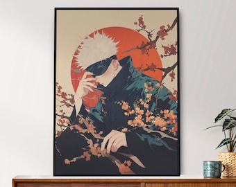 Satoru Gojo, Jujutsu Kaisen, Ukiyo-e, Japanese Tapestry Style, Anime Poster, Printable Wall Art, Bedroom Art, Home Decor, Digital Download