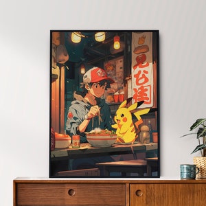 Ash e Pikachu, Ramen Series #1, Pokemon, Stile arazzo giapponese, Poster anime, Arte della parete stampabile, Arte della parete della camera da letto, Oggettistica per la casa giapponese