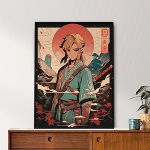 Link, Legend of Zelda, Japanese Tapestry Style, Anime Poster, Printable Wall Art, Bedroom Art, Japanese Home Decor, Tears of the kingdom