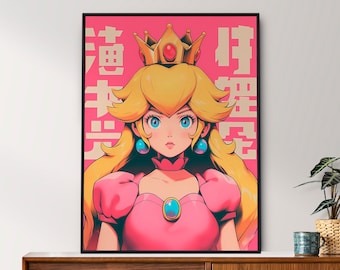 Princess Peach, Japanese Movie Poster Style, Anime Poster, Printable Wall Art, Bedroom Wall Art, Japanese Home Decor, Super Mario