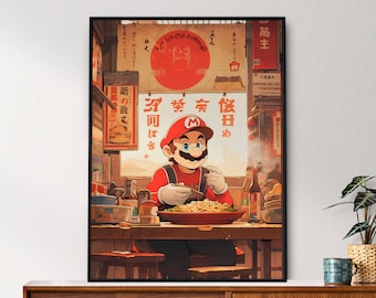 Super Mario, Ramen Series #3, Japanese Tapestry Style, Printable