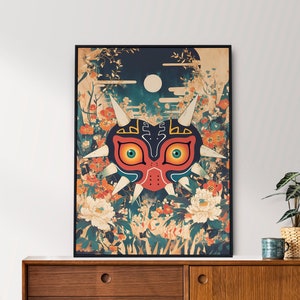 Maschera Majoras, Leggenda di Zelda, Stile arazzo Ukiyo-e, Poster anime, Arte da parete stampabile, Arte della camera da letto, Decorazione domestica giapponese, Download digitale