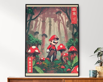 Super Mario, Japanese Tapestry Style, Anime Poster, Printable Wall Art, Bedroom Wall Art, Japanese Home Decor, Super Mario Odyssey