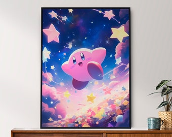 Póster del anime Kirby Warp Stars: estilo tapiz japonés (descarga digital)