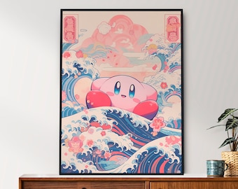 Impresión artística de tapiz japonés de Kirby: Póster del anime Dream Land (descarga digital)