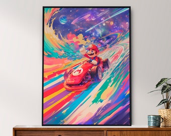 Mario Kart Rainbow Road, Retro Japanese Poster, Digital Download, Anime Poster, Printable Wall Art, Bedroom Wall Art, Japanese Home Decor