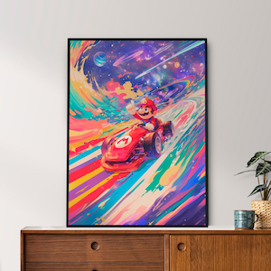Mario Kart Rainbow Road, Retro Japanese Poster, Digital Download, Anime Poster, Printable Wall Art, Bedroom Wall Art, Japanese Home Decor