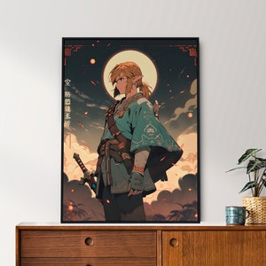 Link, Legend of Zelda, Japanese Tapestry Style, Anime Poster, Printable Wall Art, Bedroom Art, Japanese Home Decor, Tears of the kingdom