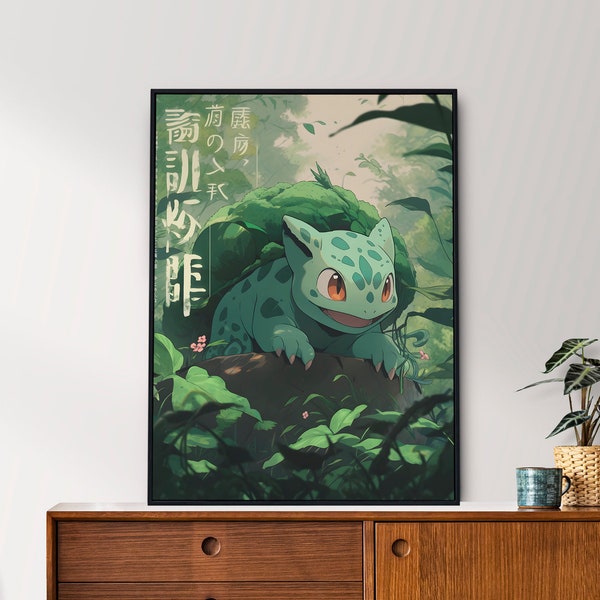 Bulbasaur, Pokemon, Japanese Tapestry Style, Anime Poster, Printable Wall Art, Bedroom Wall Art, Japanese Home Decor