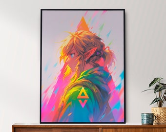 Länk - Legend of Zelda - Färgstänk Konsttryck (Digital Nedladdning)