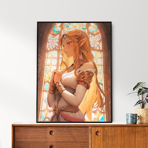Legend of Zelda, Zelda, Stained Glass Window Portrait, Anime Poster, Printable Wall Art, Bedroom Wall Art, Breath of the Wild