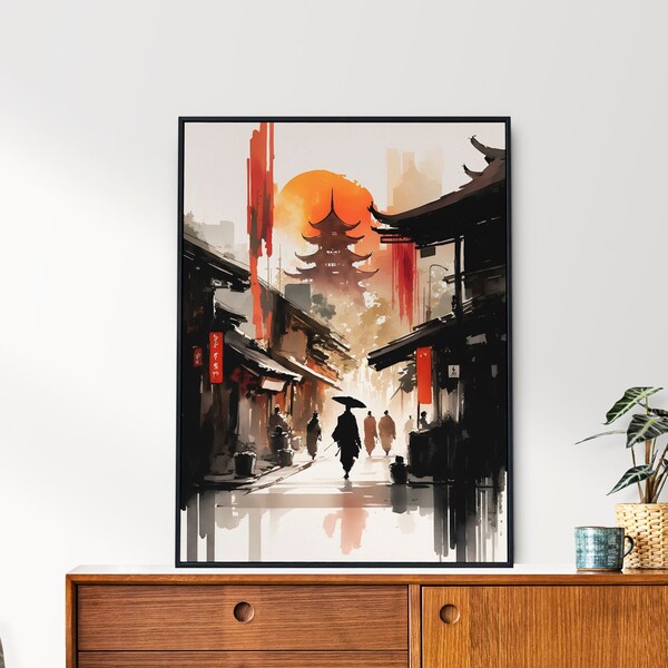 Japanese Village Watercolour, Wall Art, Digital Poster, Digital Print, Home Decor, Printable