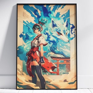 Kiriko, Poster Overwatch, Stile arazzo giapponese, Poster di gioco, Arte stampabile, Arte murale per camera da letto, Download digitale