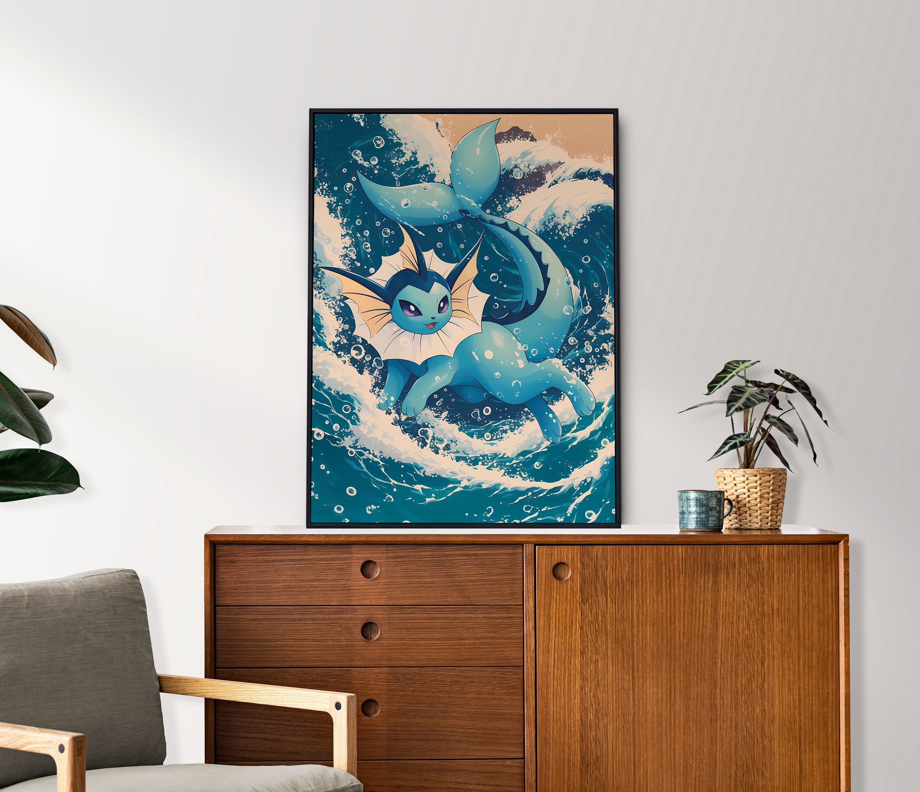 シャワーズ、ポケモン、日本のタペストリースタイル、アニメポスター