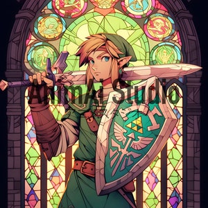 Legend of Zelda, Link, Stained Glass Window Portrait, Anime Poster, Printable Wall Art, Bedroom Wall Art, Breath of the Wild image 2