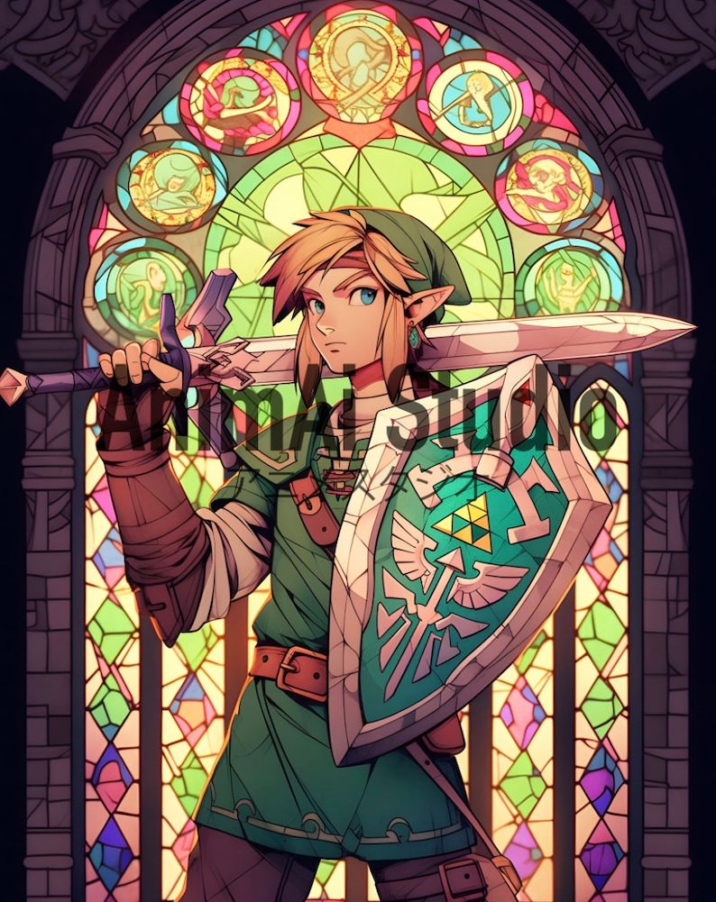 Legend of Zelda, Link, Stained Glass Window Portrait, Anime Poster, Printable Wall Art, Bedroom Wall Art, Breath of the Wild image 2