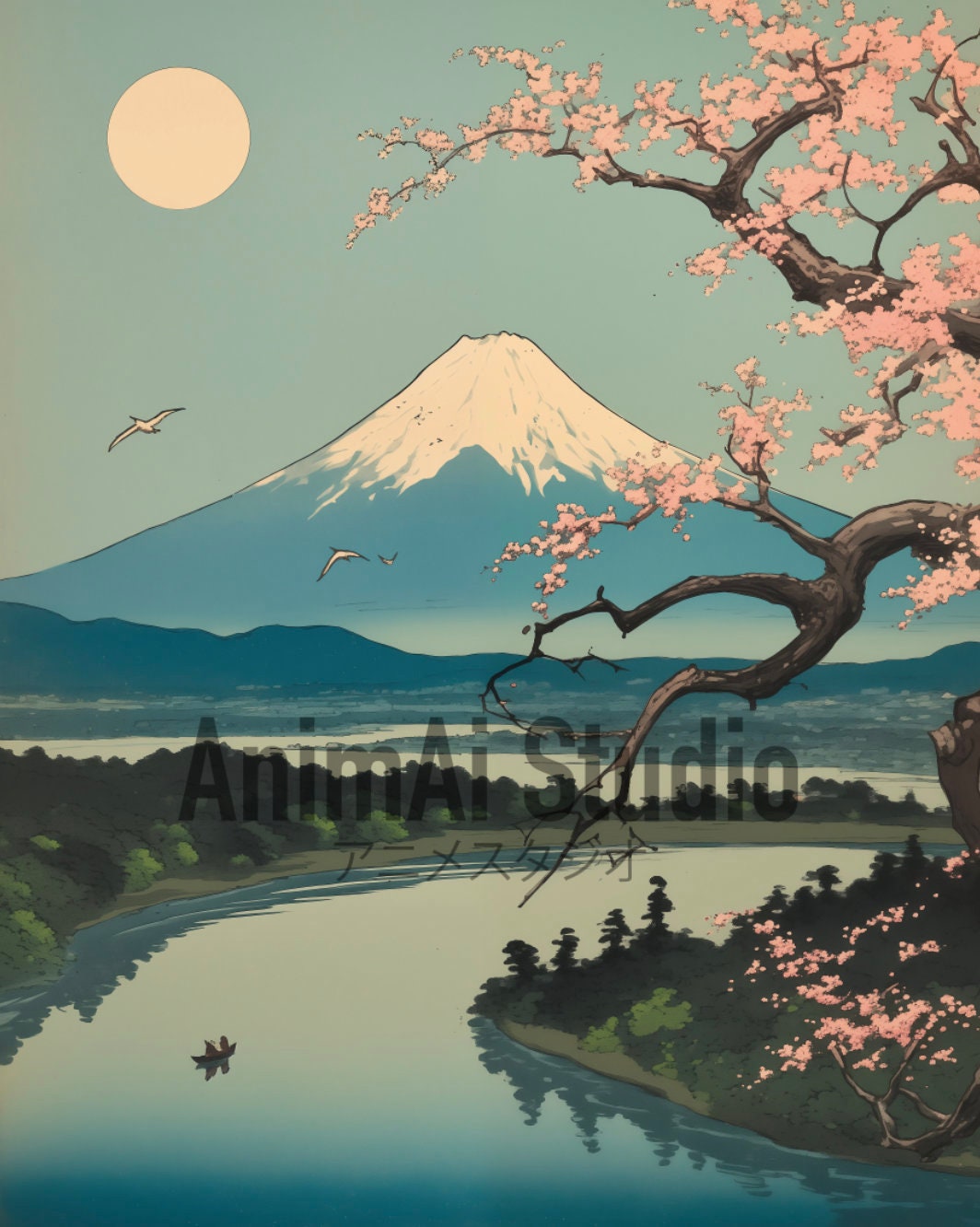 富士山桜の版画：日本の浮世絵風（デジタルダウンロード） - Etsy 日本