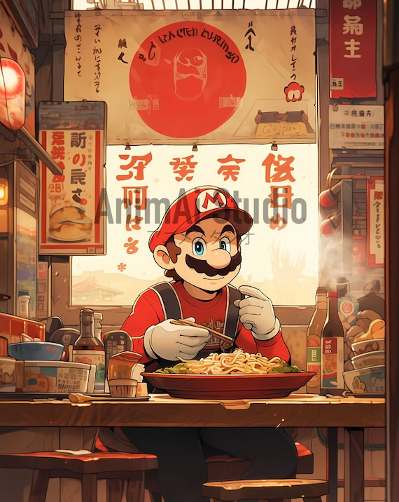 Super Mario, Ramen Series #3, Japanese Tapestry Style, Printable