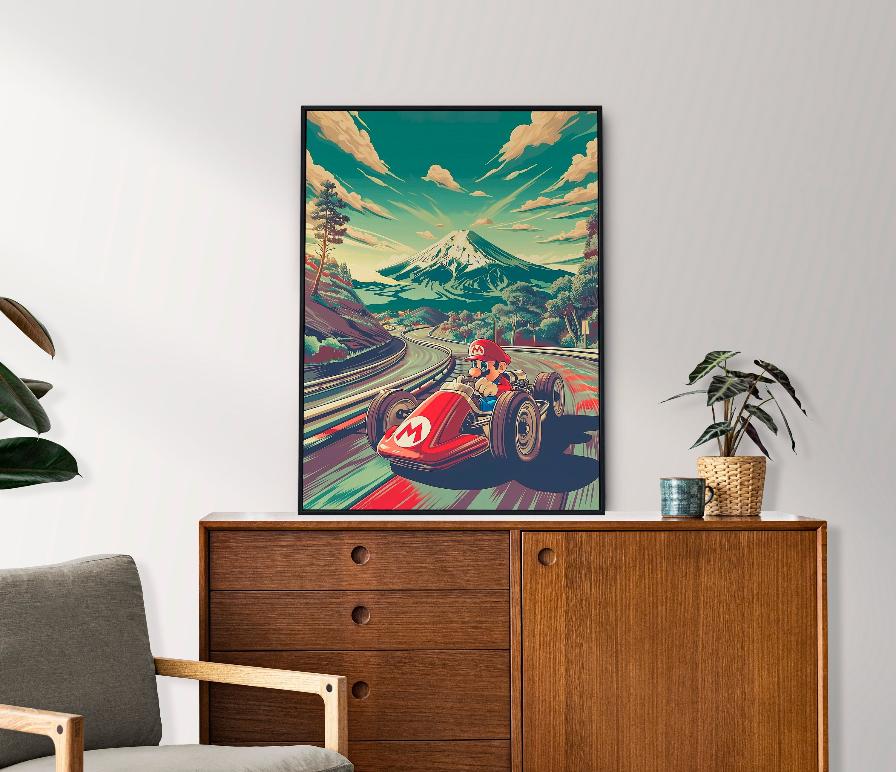 Mario Kart, Retro Japanese Poster, Digital Download, Mount Fuji, Anime Poster, Printable Wall Art, Bedroom Wall Art, Japanese Home Decor