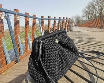 Black shoulder bag, Black handmade rope bag, black casual bag, Tote bag, crochet rope bag, crochet market bag, Crochet handbag