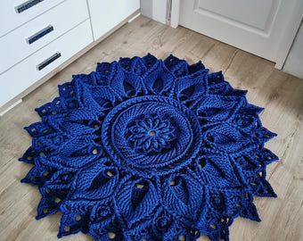 Handgehäkelter Mandala-Teppich, 3D-strukturierte Boho-Fußmatte, dicker Strickteppich, Boho-Teppich