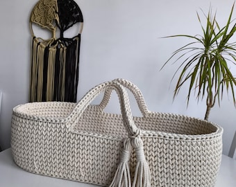 Crochet Doll Bassinet | Handmade Baby Doll Bed | Cotton Boho Toy Gift