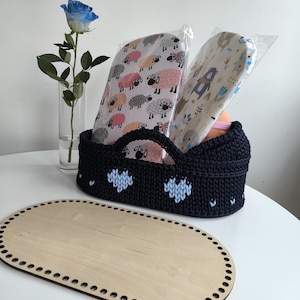 Oval Baby Basket Bassinet Wooden Bottom: Crochet Cradle Base (45x25 cm)