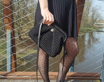 Black shoulder bag, Black handmade rope bag, black casual bag, Tote bag, crochet rope bag, crochet market bag, Crochet handbag