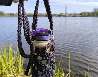 Crochet Water Bottle Bag, Crossbody bag for bottle, Bag for 1 litter bottle