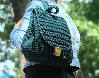 Crochet backpack in many colors , Knitted backpack , Woven backpack , crochet rope backpack, Summer shoulder bag, Emerald backpack