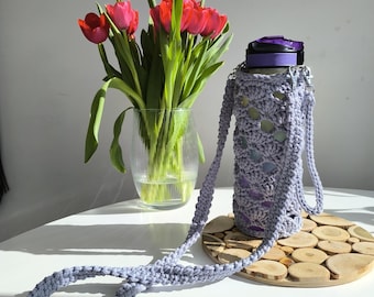 Crochet Water Bottle Bag, Crossbody bag for bottle, Bag for 1 litter bottle