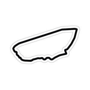May include: A white sticker with a black outline of a stylized shape. The shape has a pointed end and a curved edge, resembling a wing or a leaf. The sticker is on a white background.