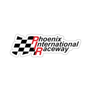 May include: A black and white checkered flag with the letters "PIR" in red, standing for Phoenix International Raceway.
