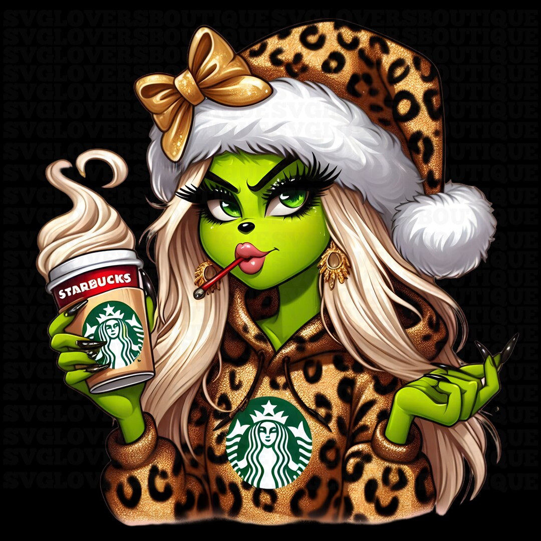 Boujee Grinch Cute Girl Grinch Cheetah Print Christmas Png Etsy