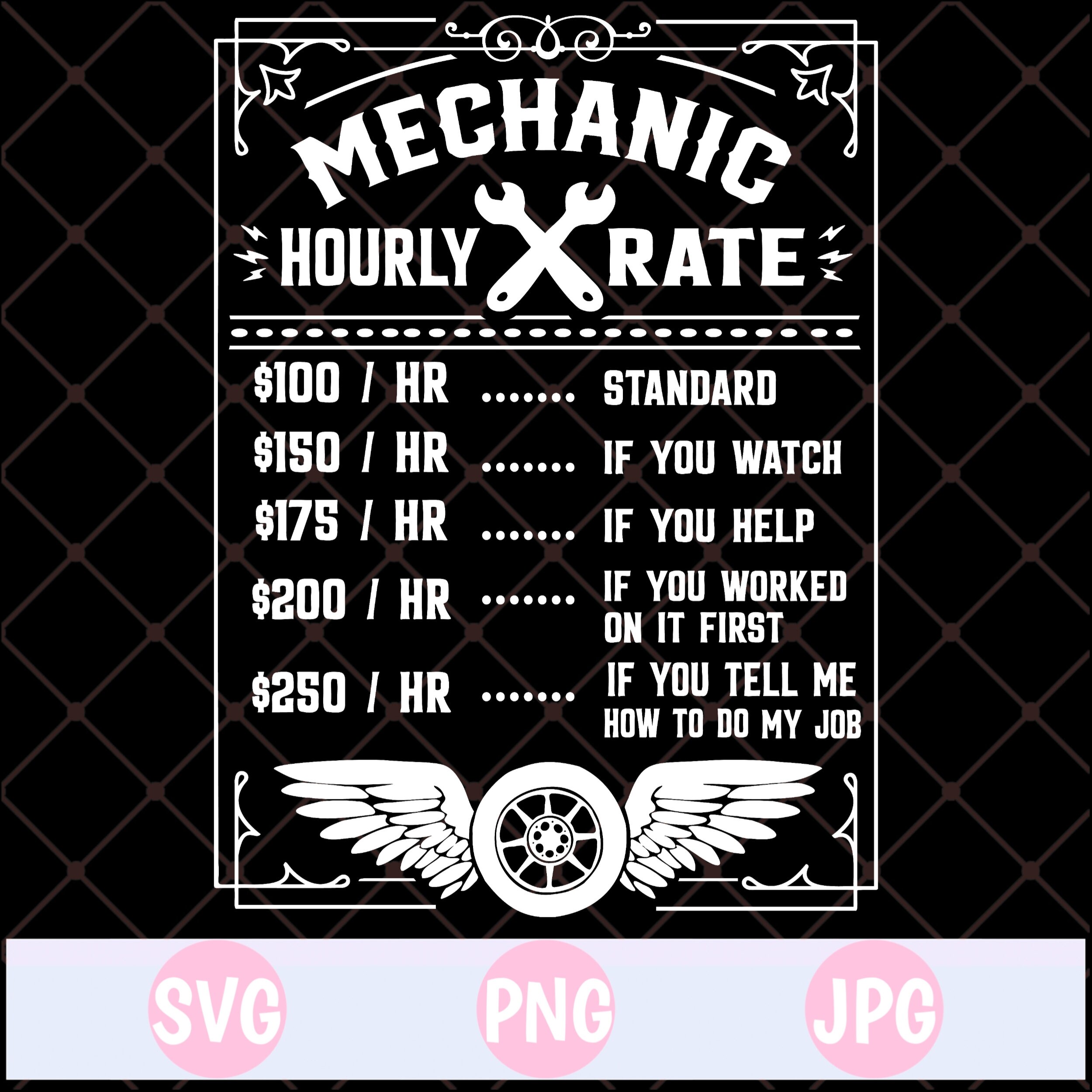 Mechanic Hourly Rate SVG PNG Digital File Car Truck Svg Sign Etsy